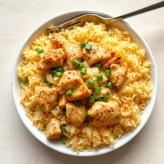 FN184-Arroz con Cebolla, Pollo al Ajillo y Amarillos