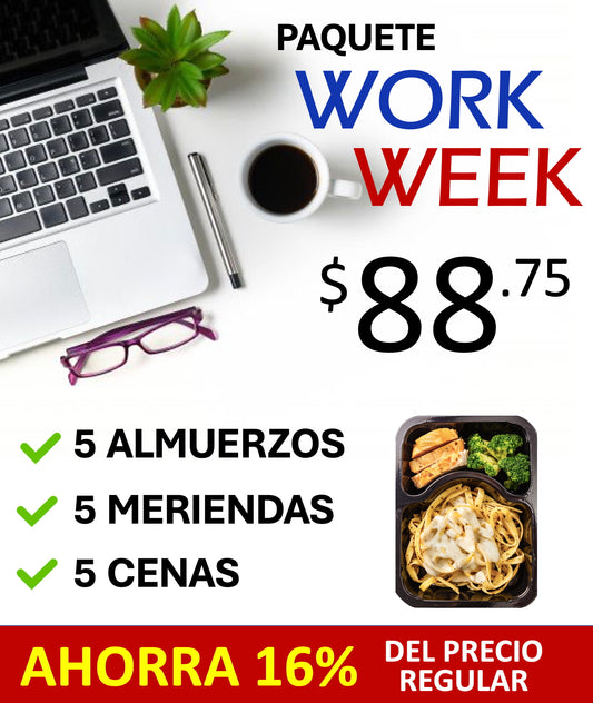 PAQUETE WORK WEEK - (5 Almuerzos, 5 Meriendas, 5 Cenas)