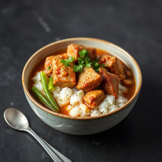 FN004- Lomo de Cerdo Guisado, Arroz Blanco y Amarillos