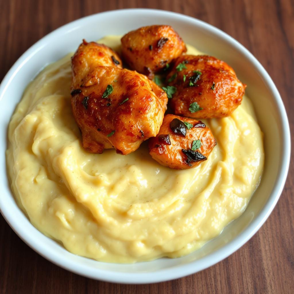FN019 - Majado de Malanga con Pechuga de Pollo Encebollada