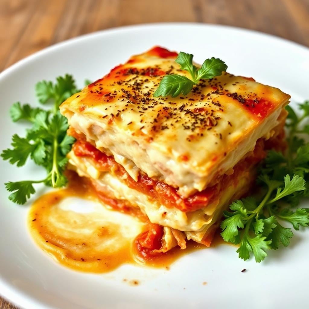 FN060- Lasaña de Pernil Asado con Tres Quesos y Vegetales