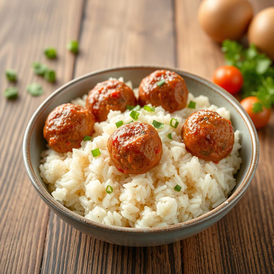 FN091- Albondigas de Res y Cerdo a la Jardinera con Arroz Blanco
