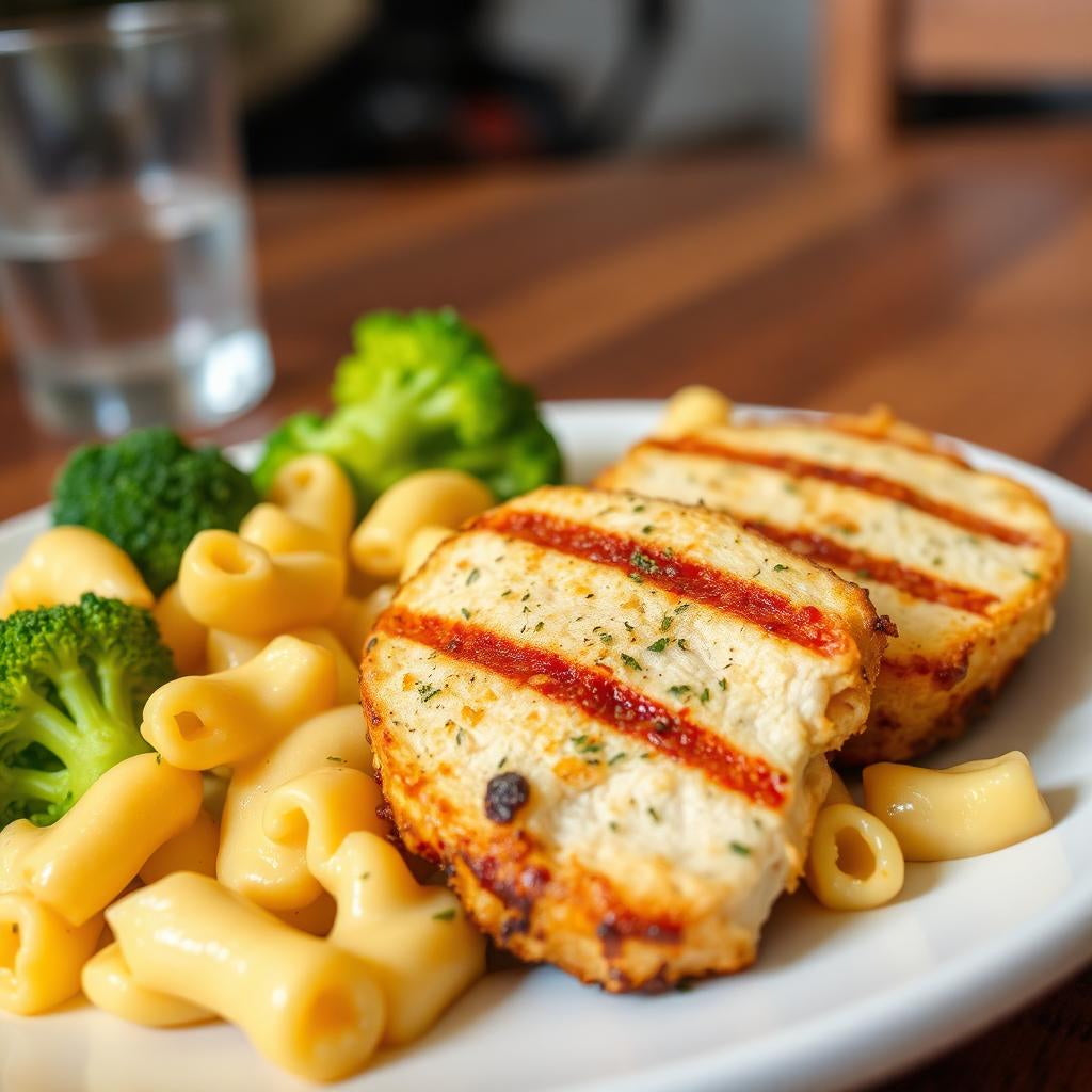 FN197-"White Cheddar Mac & Cheese", Fajitas de Pollo al Horno y Brocoli