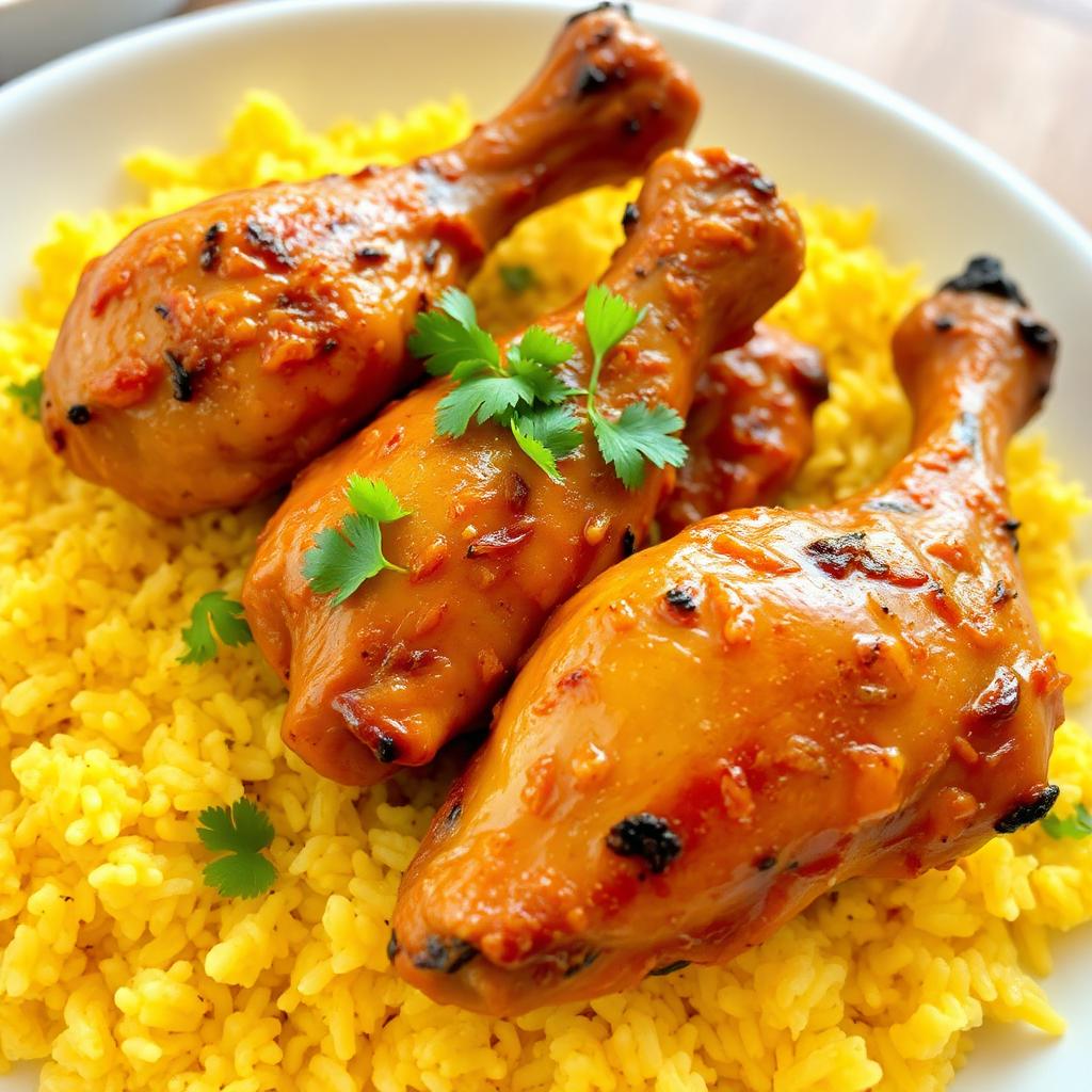FN245 Arroz con Salchica y MUSLITOS DE POLLO Asados y Amarillos