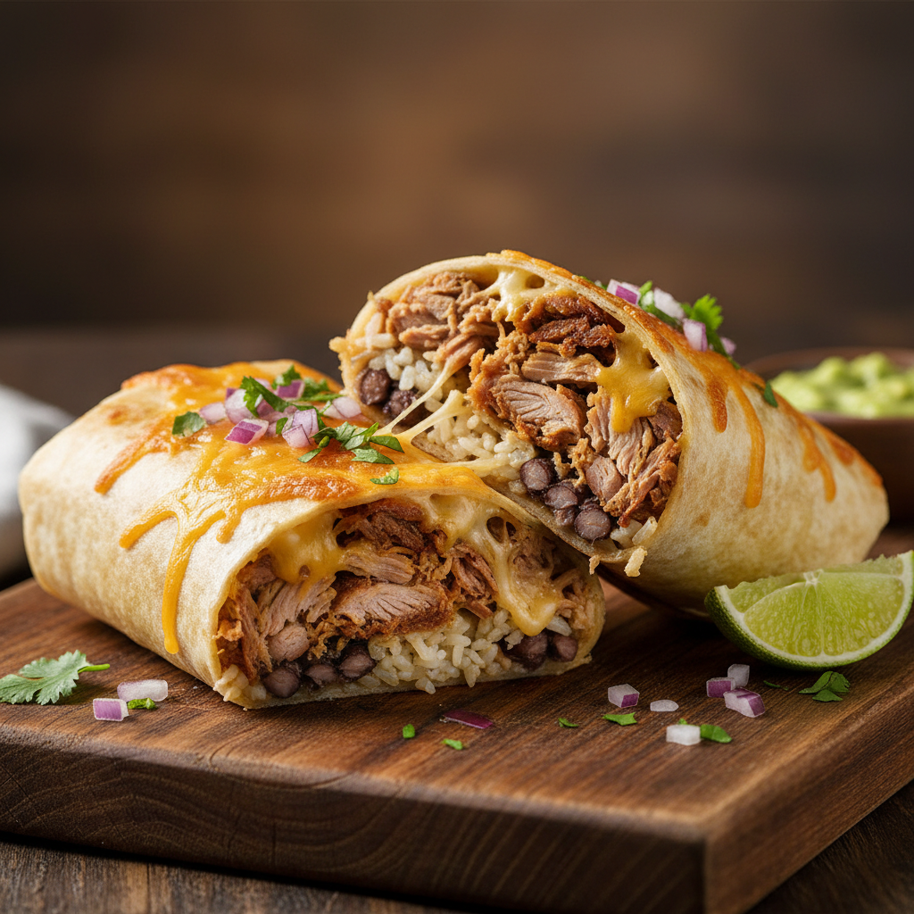 FN145 Burrito de 3 Pisos de Carnitas, Arroz y Queso