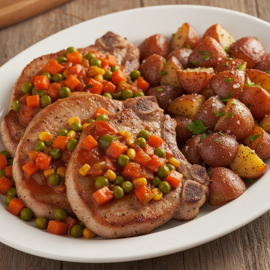 FN191- Chuletas de Pavo a la Jardinera con Papas Salteadas