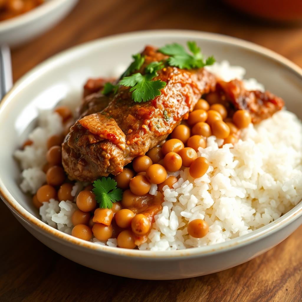 FN057 - Arroz Blanco con Gandules Guisados y Pernil Asado