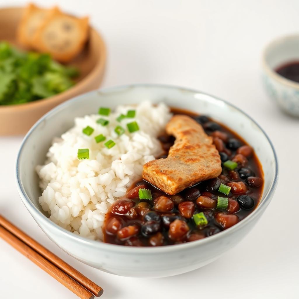 FN073 - Arroz Blanco con Habichuelas Negras y Masitas de Cerdo