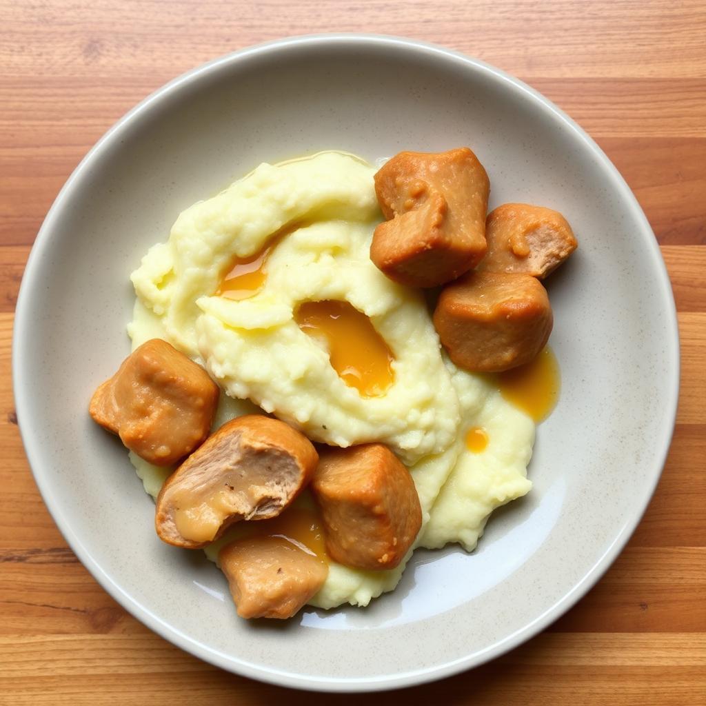 FN094 - Majado de Yuca con Filete de Lomo en Salsa de Mango y Vegetales