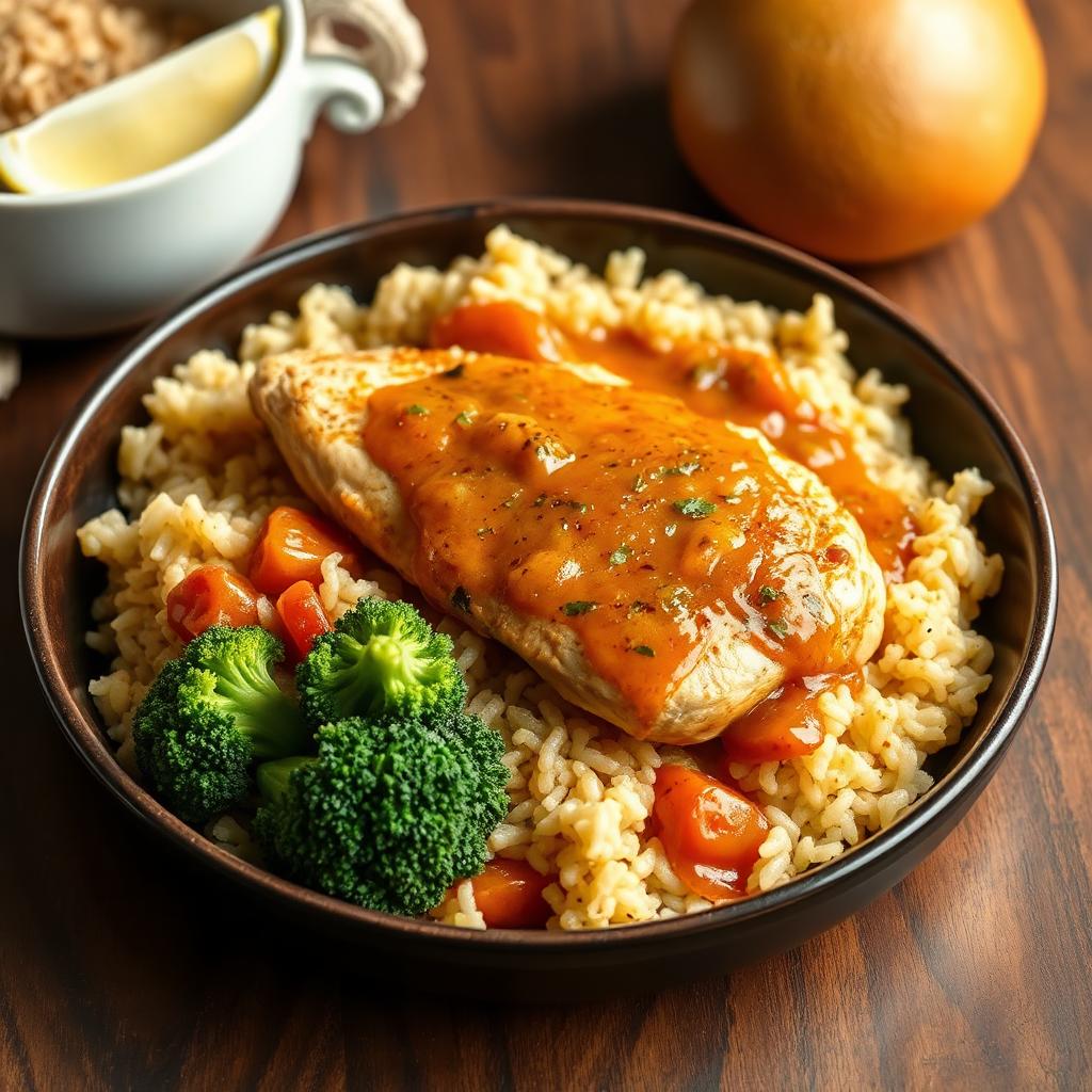 FN096- Arroz Provenzal con Pechuga de Pollo en Salsa de Guayaba y Vegetales