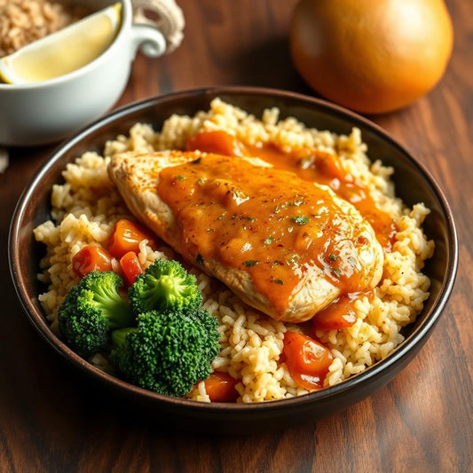 FN096- Arroz Provenzal con Pechuga de Pollo en Salsa de Guayaba y Vegetales