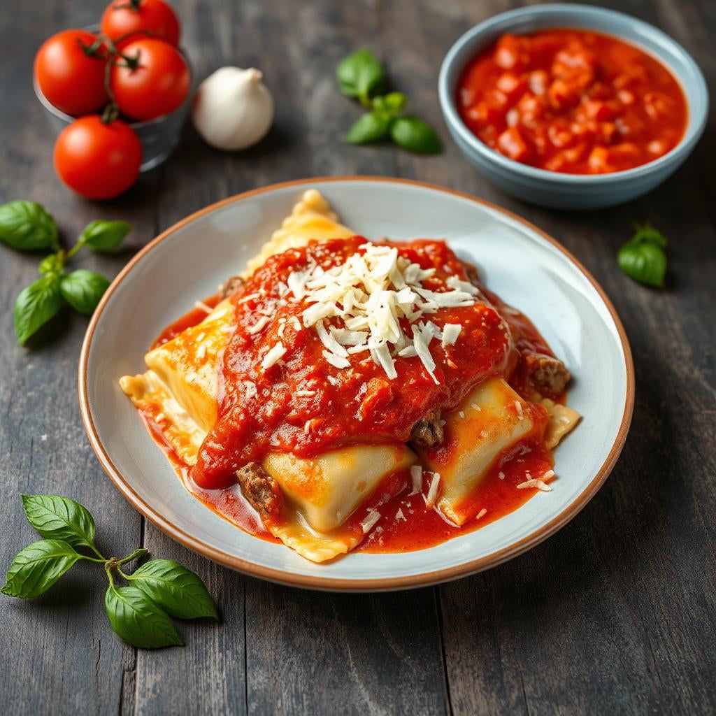 FN099 - RAVIOLI DE CARNE CON SALSA MARINARA Y MOZARELLA