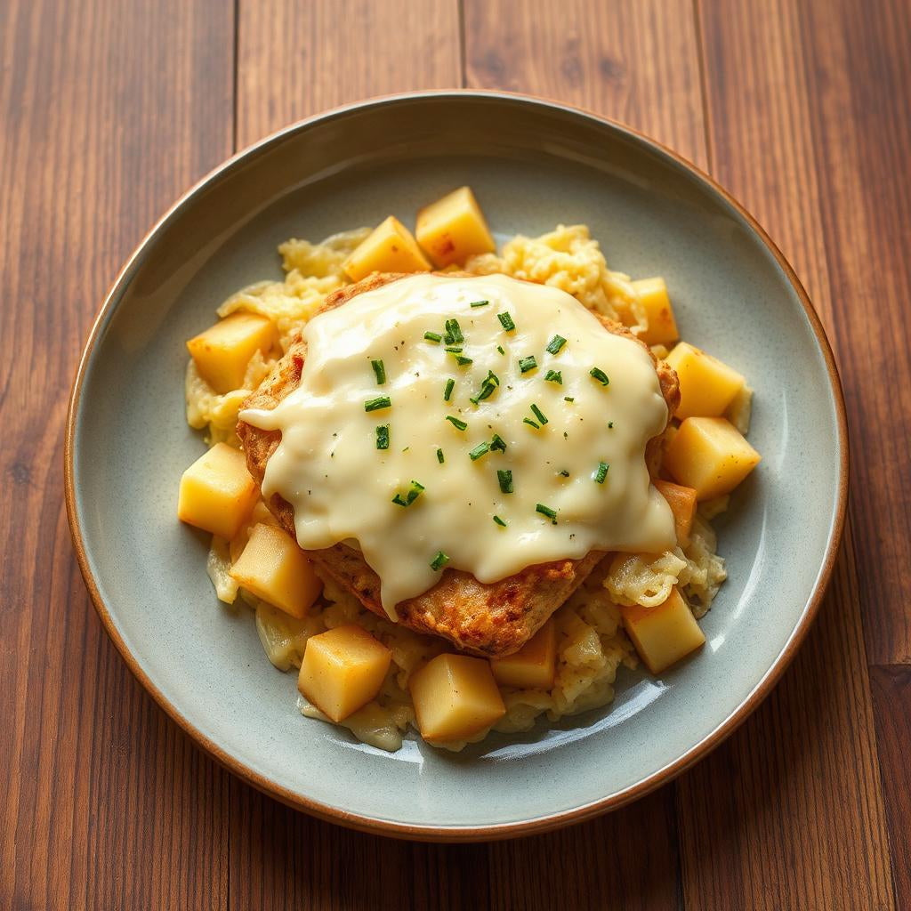FN135- Papas Scallops Gratinadas y Pollo Al Ajillo
