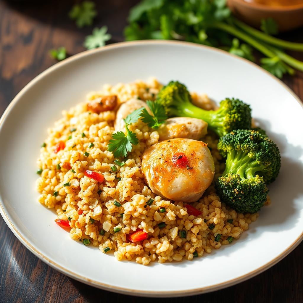 FN159 - Quinoa con Pechuga al Ajillo y Brocoli