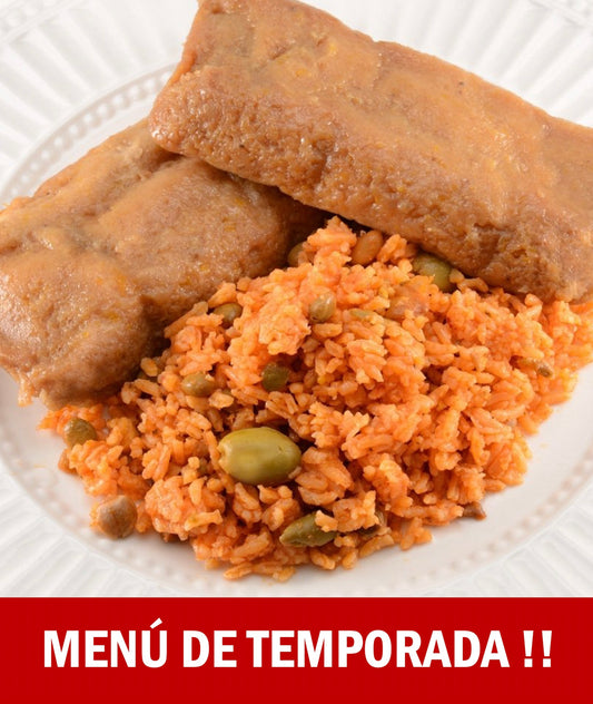FN167 Pastel de Masa de Guineo relleno de Pollo con Arroz con Gandules