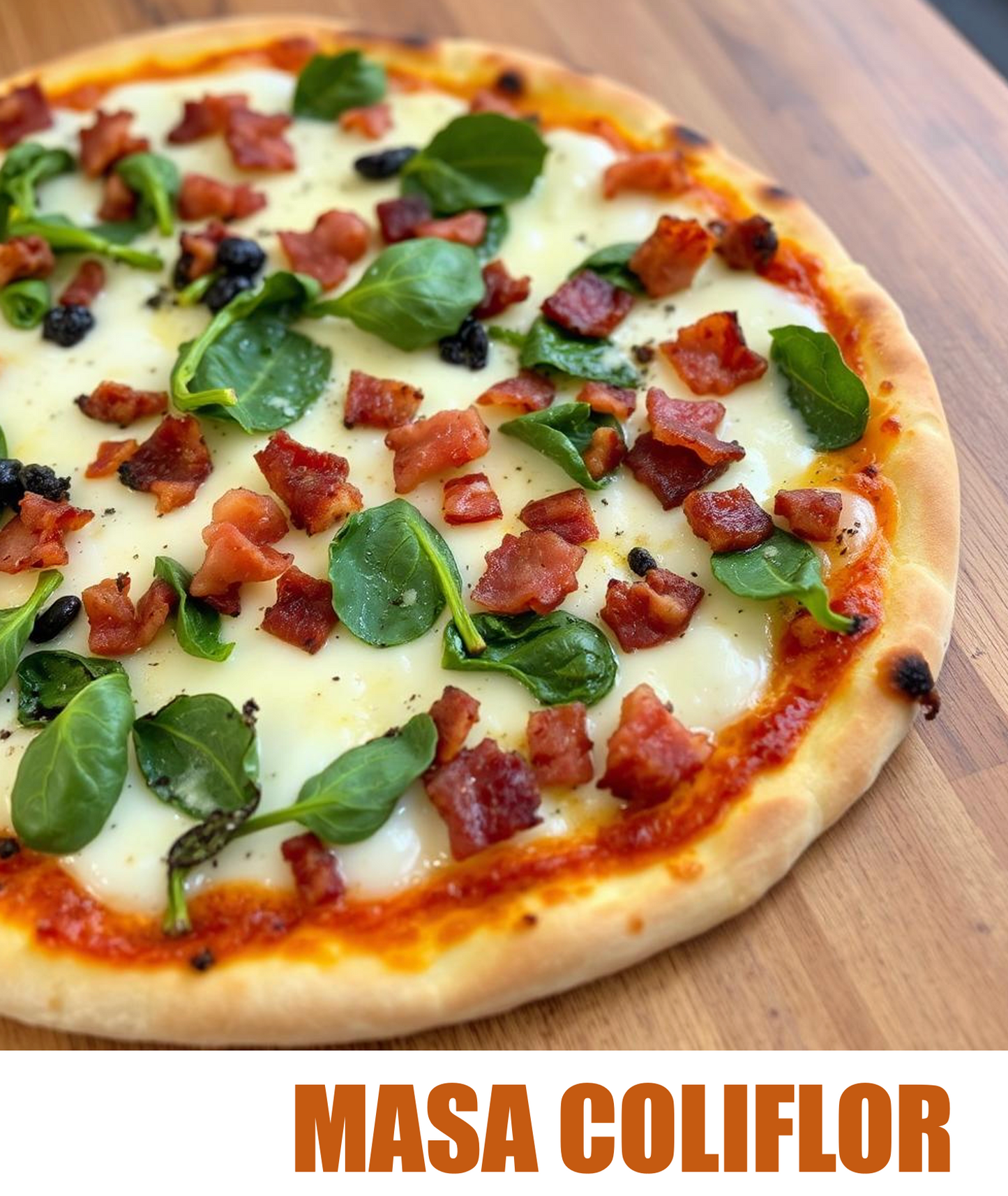 FN217- Pizza 12" Masa Coliflor con Salsa Alfredo, Espinaca y Tocineta