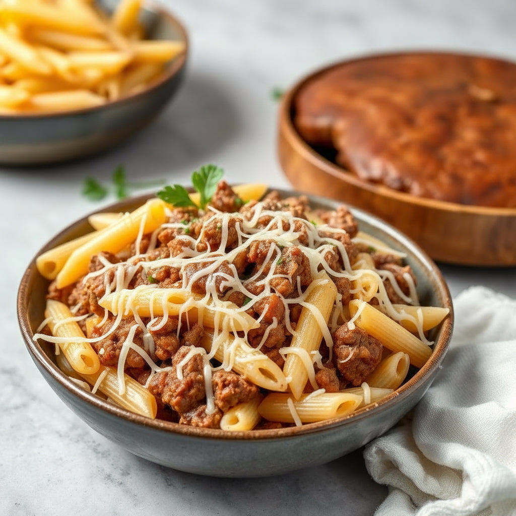 FN251 Penne Pasta Marinara y Carne Molida con Mozarella
