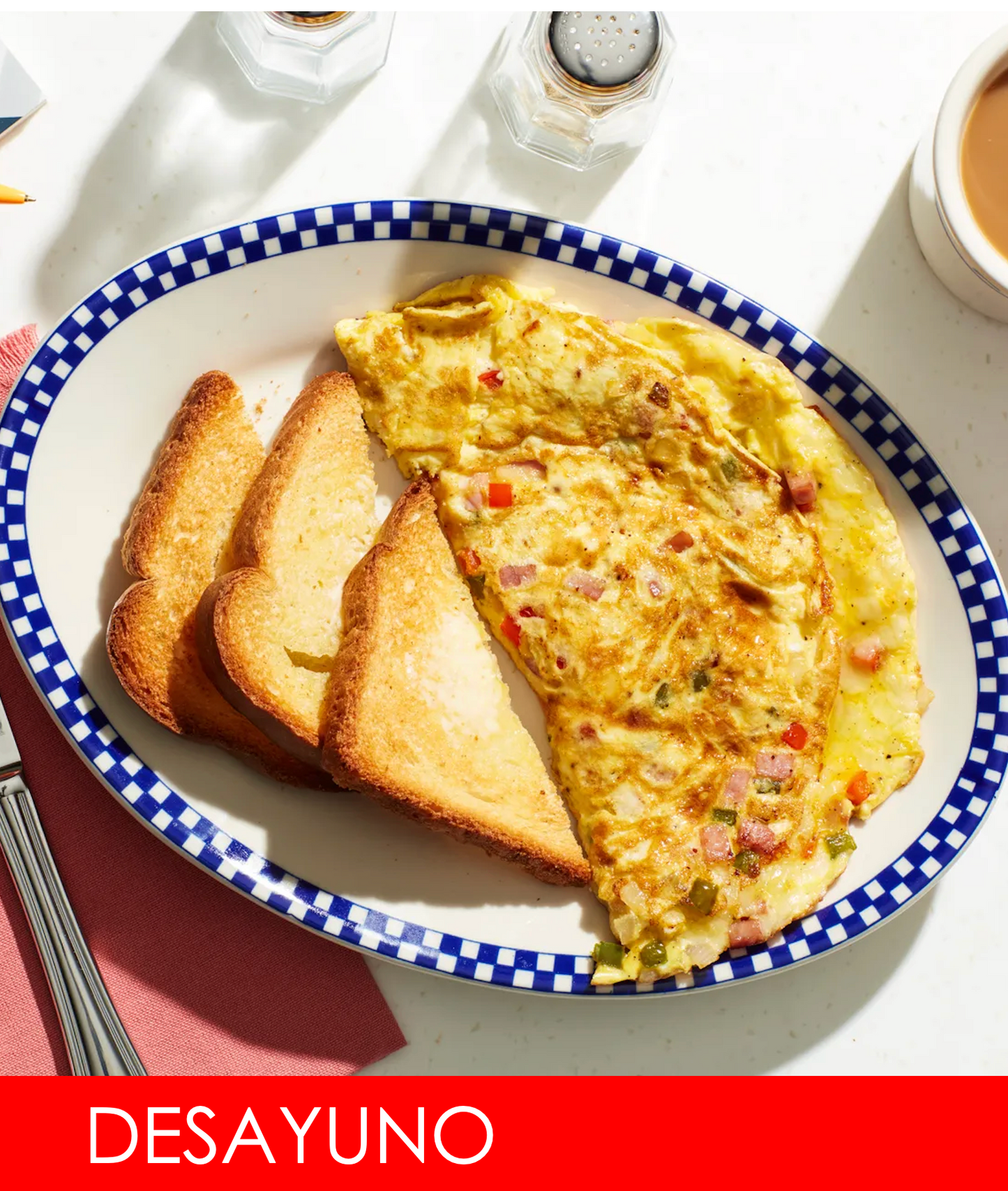 FNB004 - Omelet Jamon Queso y Vegetales con French Toast