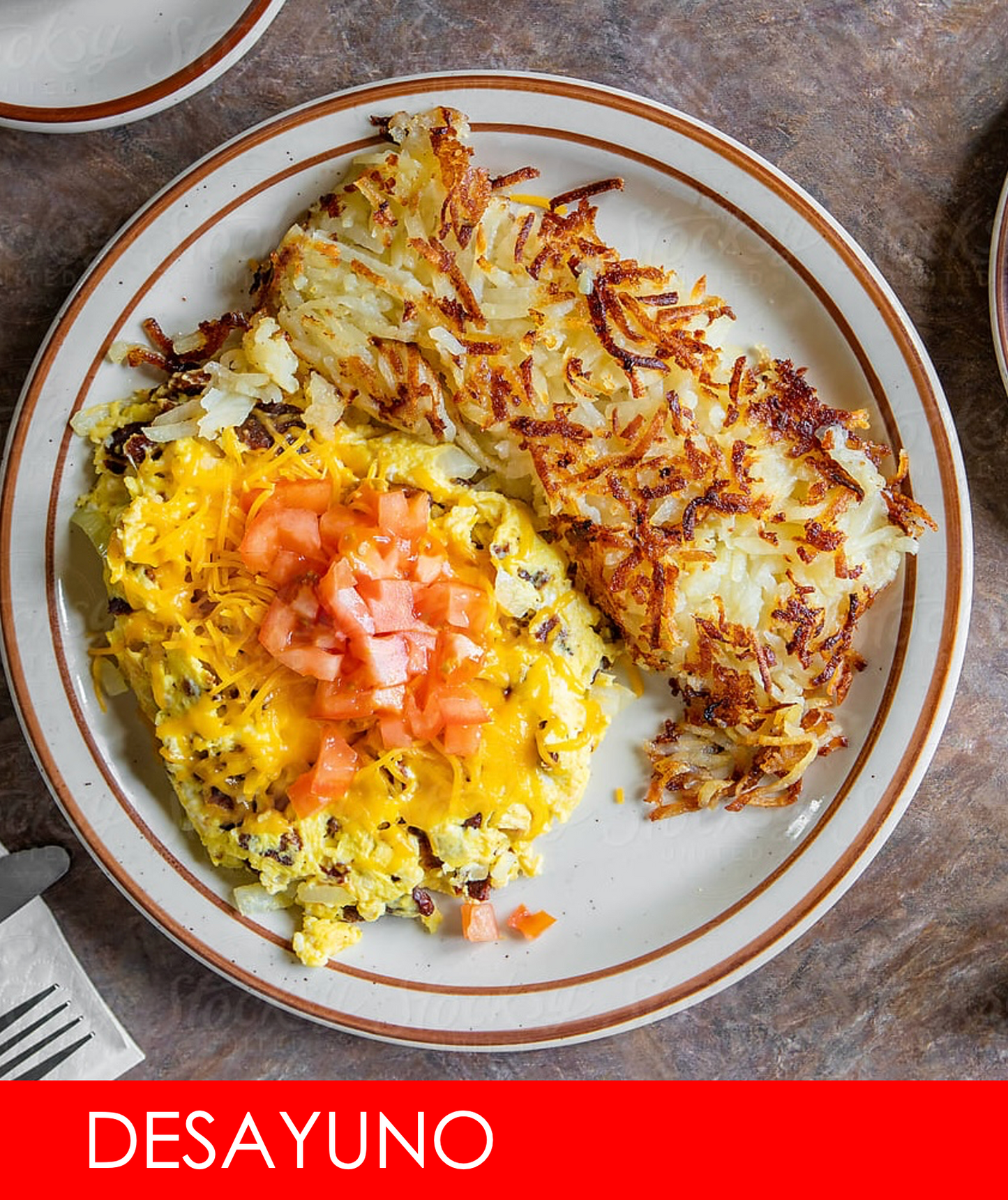 FNB022- OMELETTE DE JAMON QUESO VEGETALES Y HASH BROWN