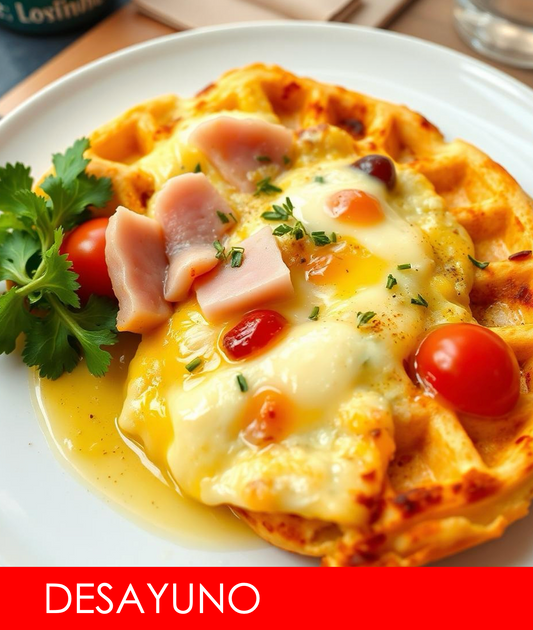 FNB034- Tortilla de Jamon, Queso y Vegetales con Waffles