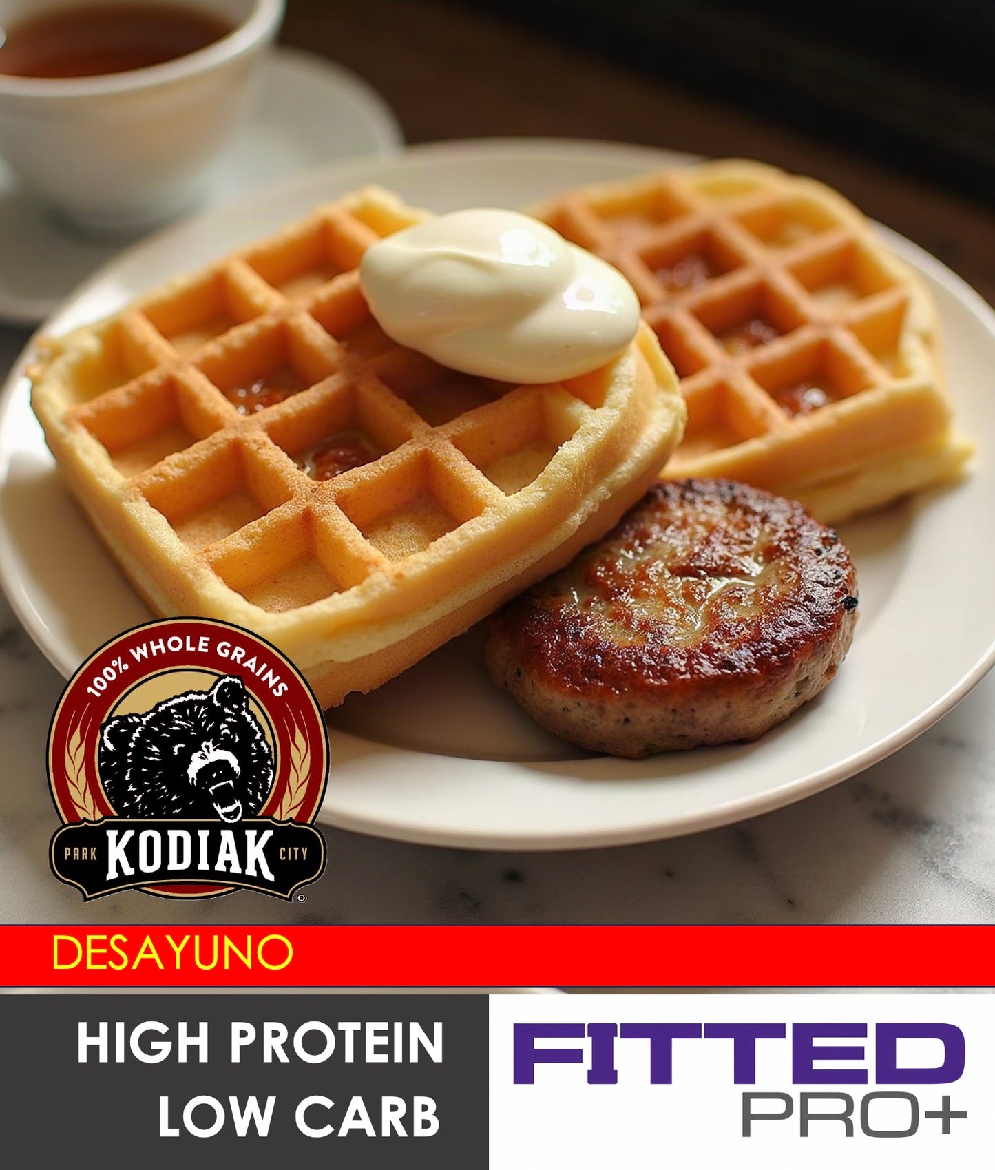 FPB002 - "KODIAK Protein Waffles" con Salchicha de Cerdo