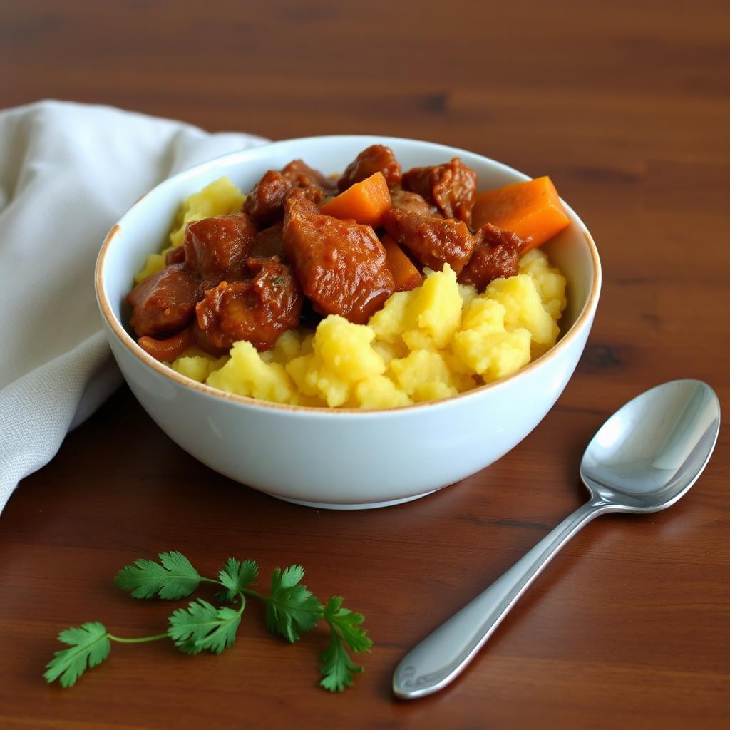 FN249 - Mangu con Lomo de Cerdo Guisado